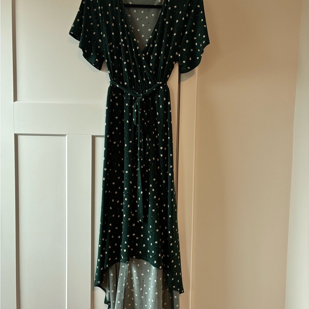 Chic Dark Green Polka Dot Midi Dress